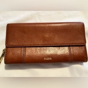 Brown Fossil Zip Around Checkbook Wallet
